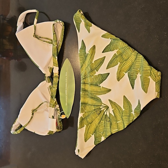 💕FARM RIO Palm Fan Bikini Set Triangle Bikini Top + Low Bikini Bottom XL/L NWT - Picture 9 of 14